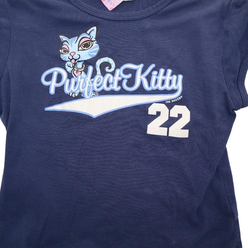 Y2K Joe Boxer T-Shirt Women's S Blue "Purrfect Kitty" Cat Graphic 22 - Picture 2 of 3